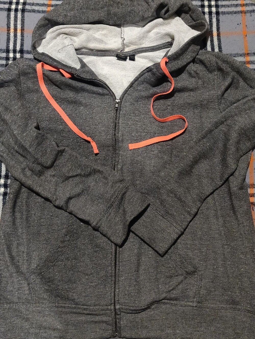 Women's Gray Zip-Up Hoodie Jacket with Pink Drawstrings Size 1x